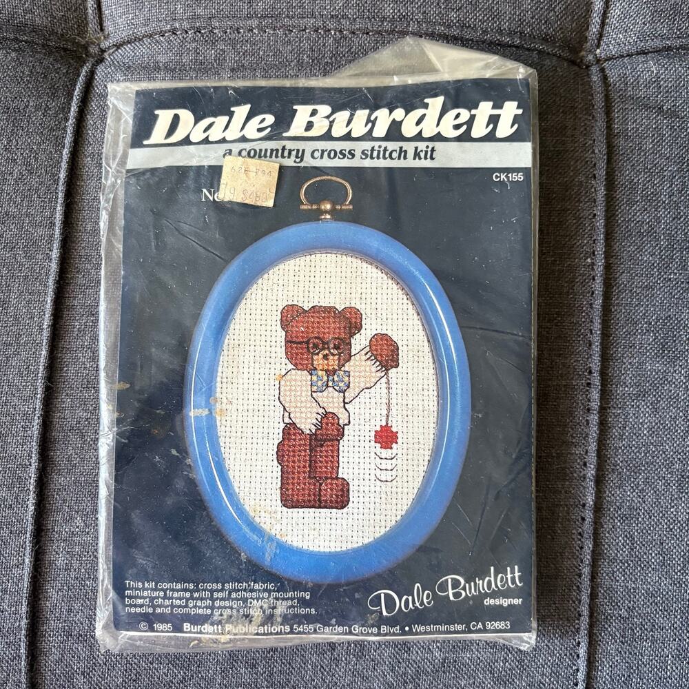 Nerd Teddy Bear Vintage Country Counted Cross Stitch Kit by Dale Burdett - 1985